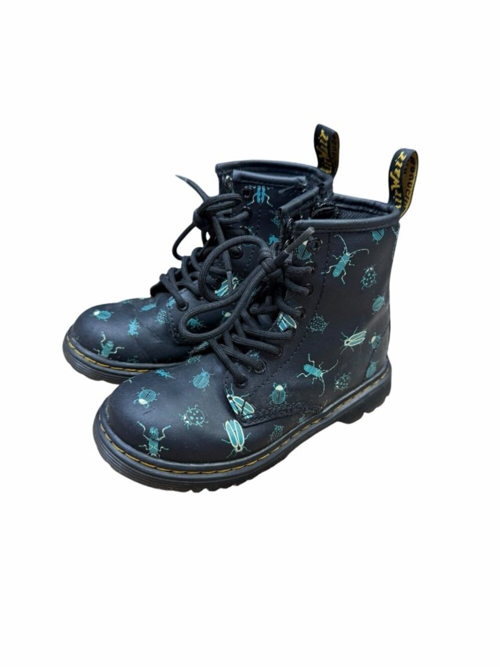 Dr. Martens Kids Black Boots with Teal Bug Print